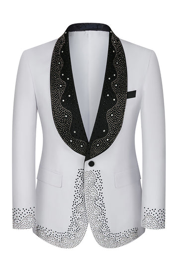 Men's White Beaded Shawl Lapel Single Breasted 3 Pieces Suits